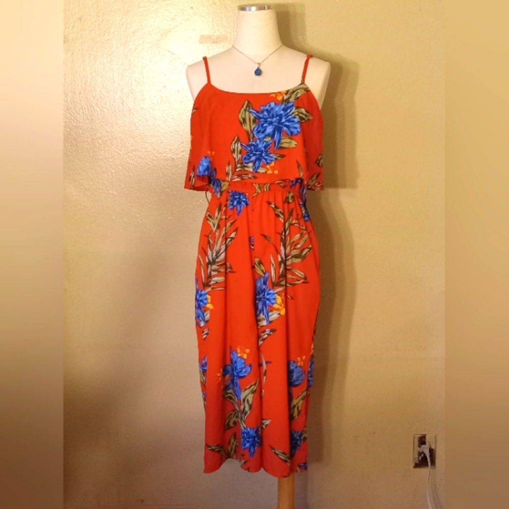 #57 Orange Flower Print Jumpsuit !